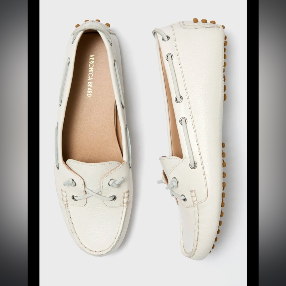 NIB Veronica Beard Cream Leather Loafers